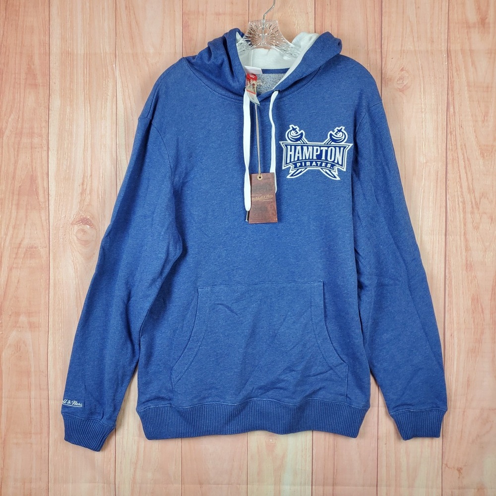 Mitchell and Ness Hoodie Mens Medium Blue Hampton Pirates Basketball Team Logo